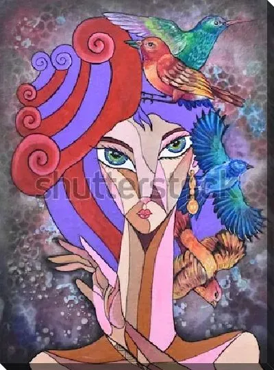 Постер Девушка и птицы №3