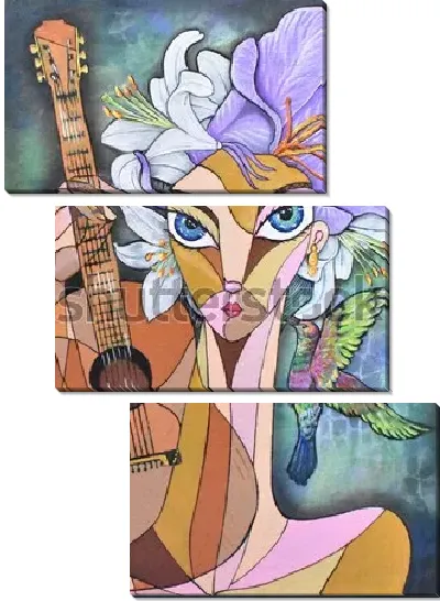 Модульная картина Девушка и гитара №2