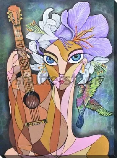 Картина маслом Девушка и гитара №2