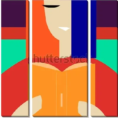 Модульная картина Молодая женщина читает книгу. Персонаж кубизма. 