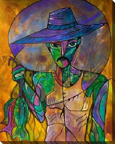 Картина маслом Продавец рыбы