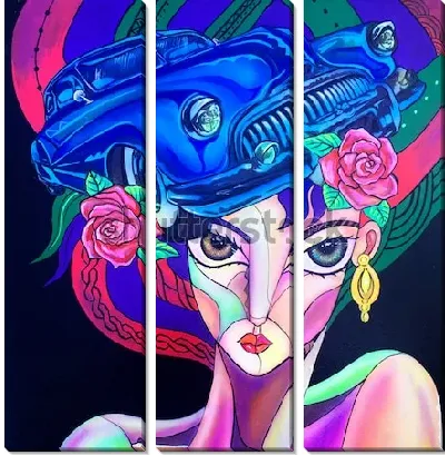 Модульная картина Девушка и автомобиль №2
