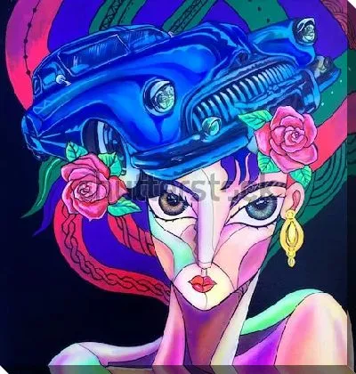 Картина маслом Девушка и автомобиль №2