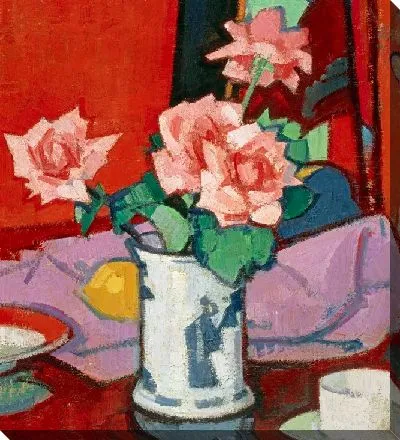 Розовые розы, китайская ваза