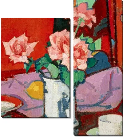 Розовые розы, китайская ваза