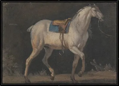 Оседланная серая лошадь