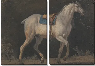 Оседланная серая лошадь