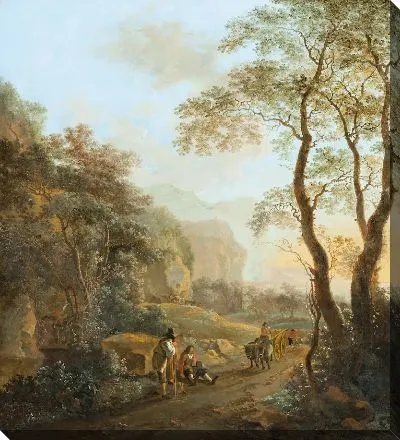 Картина Воловья повозка на фоне пейзажа