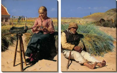 Картина Фигуры на фоне пейзажа. Слепой Кристиан и Тин среди дюн