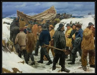 Спасательную шлюпку везут через дюны