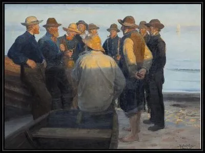 Рыбаки на пляже в тихую летнюю ночь