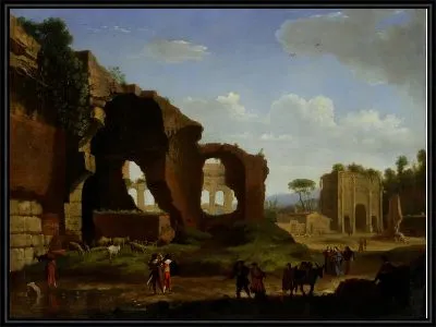 Римский вид руин храма Венеры и Рима с Колизеем и аркой Константина