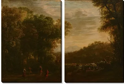 Лесистый пейзаж с пастухами