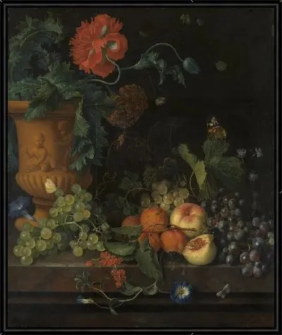 Терракотовая ваза с цветами и фруктами