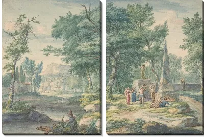 Аркадский пейзаж с фигурами, создающими музыку