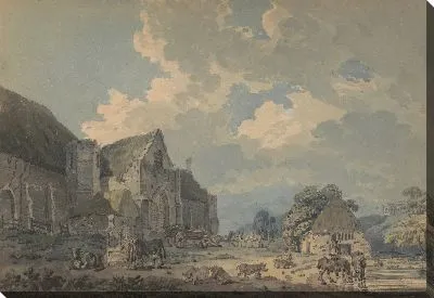 Картина Десятинный амбар в Эбботсбери с аббатством на холме…