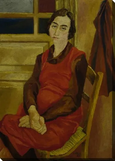 Картина Сидящая девушка в красном фартуке