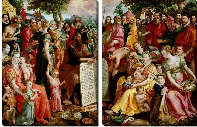 Моисей показывает израильтянам скрижали закона с портретами членов семьи Панхуйс, их родственников и друзей