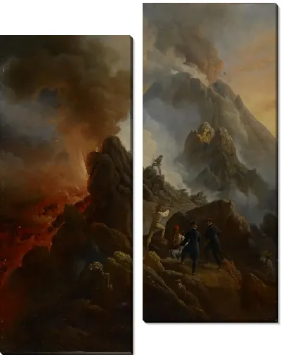 Картина Извергающийся Везувий, художник и его отец, Карл Верне, на переднем плане.