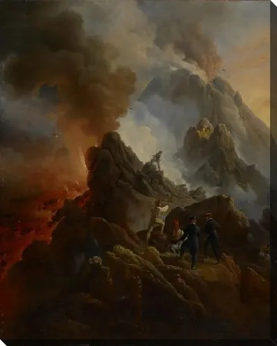 Картина Извергающийся Везувий, художник и его отец, Карл Верне, на переднем плане.