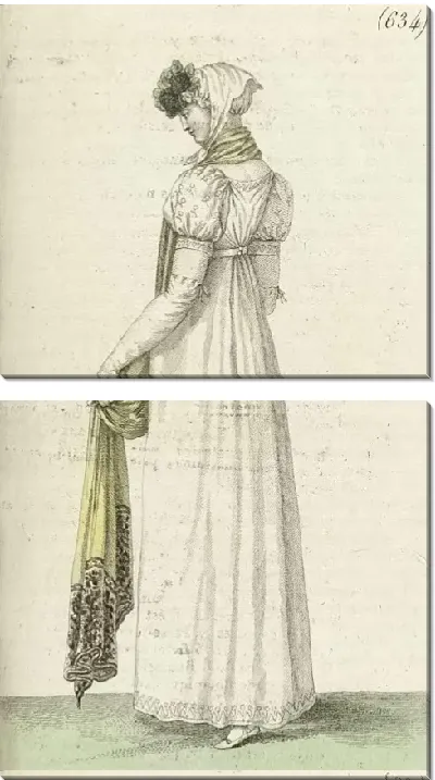 Картина Журнал «Дам и моды», Парижский костюм, 1805, 13-й год (634) Пучки фиалок. Круглое платье.