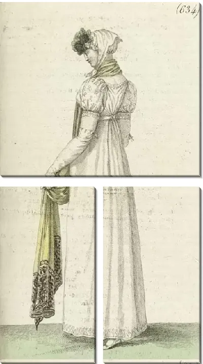 Картина Журнал «Дам и моды», Парижский костюм, 1805, 13-й год (634) Пучки фиалок. Круглое платье.