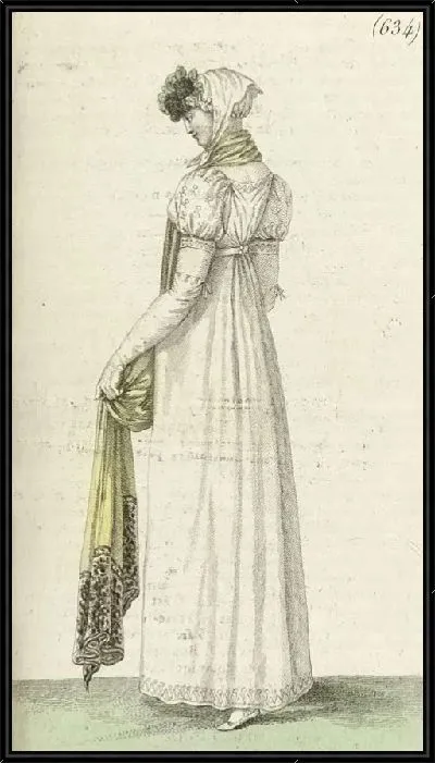 Картина Журнал «Дам и моды», Парижский костюм, 1805, 13-й год (634) Пучки фиалок. Круглое платье.