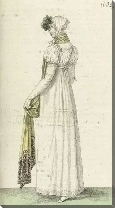 Картина Журнал «Дам и моды», Парижский костюм, 1805, 13-й год (634) Пучки фиалок. Круглое платье.