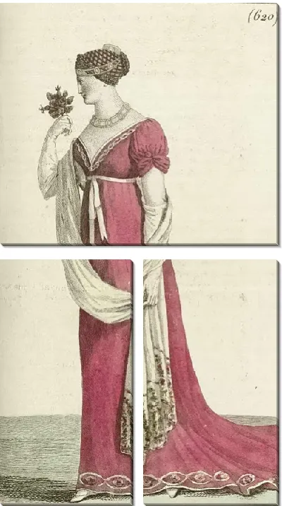 Картина Журнал «Дам и моды», «Парижский костюм», 1805, 13-й год (620) «Сеть и вышивка« Шениль ».
