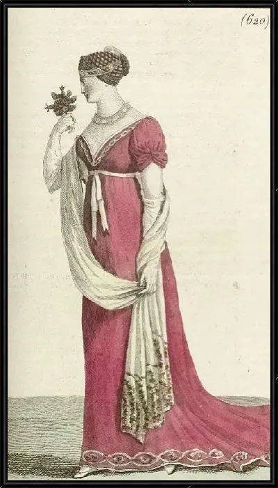 Картина Журнал «Дам и моды», «Парижский костюм», 1805, 13-й год (620) «Сеть и вышивка« Шениль ».