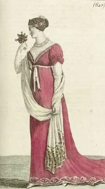 Картина Журнал «Дам и моды», «Парижский костюм», 1805, 13-й год (620) «Сеть и вышивка« Шениль ».
