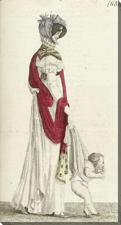 Картина Журнал «Дам и моды», Парижский костюм, 1805, 13-й год (638) Шляпа с фоном из тафты …