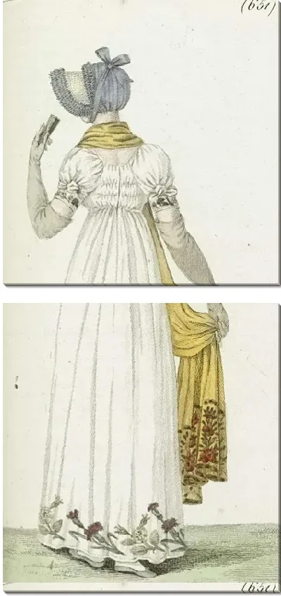 Картина Журнал «Дам и моды», парижский костюм, 1805, 13-й год (651) Костюм для прогулок.