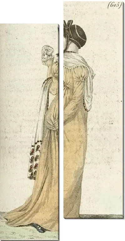 Картина Журнал «Дам и моды», Парижский костюм, 1805, 13-й год (615) Бархатная шляпа, Атласная кайма