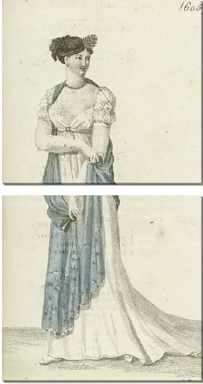 Картина Журнал «Дам и моды», Парижский костюм, 1805, 13-й год (605) Бриллиантовый гребень и цапля