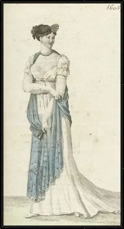 Картина Журнал «Дам и моды», Парижский костюм, 1805, 13-й год (605) Бриллиантовый гребень и цапля