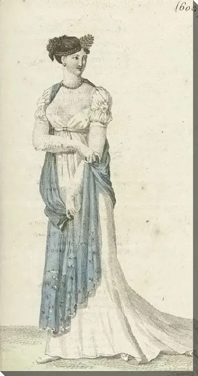 Картина Журнал «Дам и моды», Парижский костюм, 1805, 13-й год (605) Бриллиантовый гребень и цапля