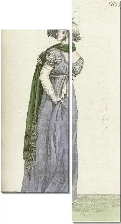 Картина Журнал «Дам и моды», Парижский костюм, 1805 год, 13 год (635) Белая соломенная шляпа …