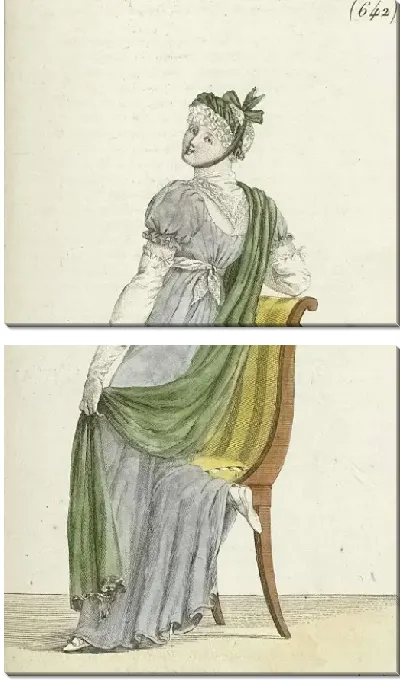 Картина Журнал «Дам и моды», Парижский костюм, 1805, 13-й год (642) Боннет де Дентель …