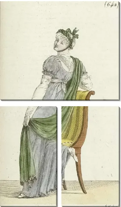 Картина Журнал «Дам и моды», Парижский костюм, 1805, 13-й год (642) Боннет де Дентель …