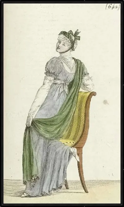 Картина Журнал «Дам и моды», Парижский костюм, 1805, 13-й год (642) Боннет де Дентель …