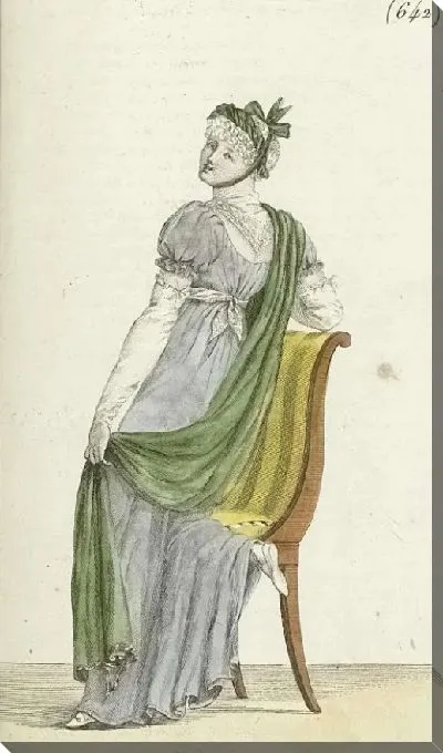 Картина Журнал «Дам и моды», Парижский костюм, 1805, 13-й год (642) Боннет де Дентель …