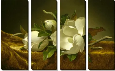 Картина Магнолии на Золотой Бархатной Ткани