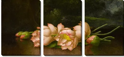 Картина Цветы лотоса: пейзажная живопись на заднем плане