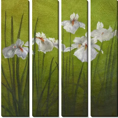 Модульная картина Цветы на зеленом фоне