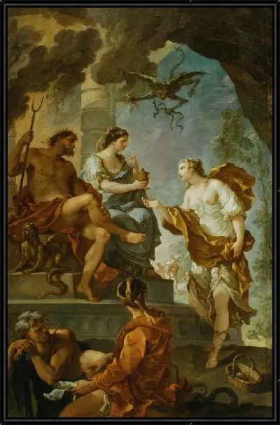 Картина Психея получает Эликсир красоты от Прозерпины