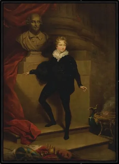 Картина Мастер Бетти в роли Гамлета перед бюстом Шекспира