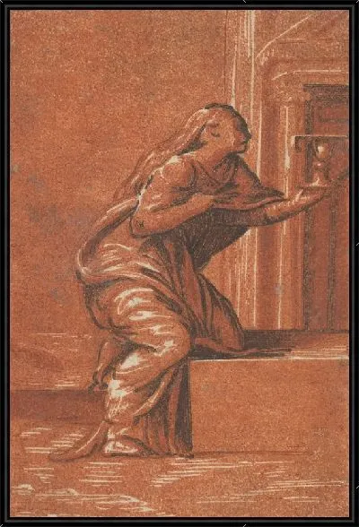 Картина Женское воплощение Веры, стоящее на коленях и поднимающее чашу в левой руке после Пармиджанино