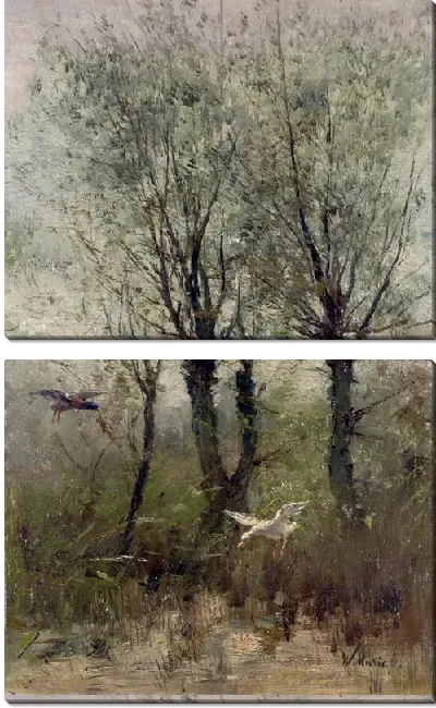 Картина Утки над прудом  (Ducks alighting on a Pool)