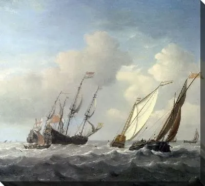Голландский корабль, яхта и малые суда (A Dutch Ship, a Yacht and Smaller Vessels in a Breeze)